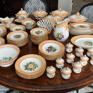 Rare Antique Old Paris French Botanical Floral and Fruit china set